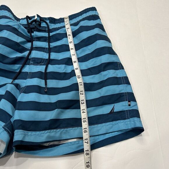 NAUTICA Men’s Swim Suit Trunk LARGE Blue Stripe Sail Logo On Leg - Picture 6 of 7